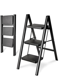 Buy Ladder Household Folding Ladder Stool Lightweight Folding 3 Step Ladder Non Slip Portable And Versatile Ladder Foldable Thickened Iron Pipe Pedal Indoor Herringbone Ladder (Black) in Saudi Arabia