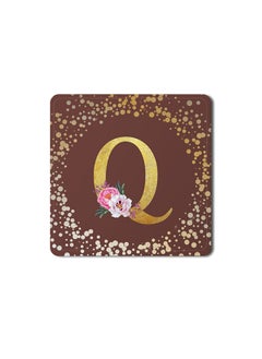 اشتري Designer Leather Coasters Mat for Beverage Drinks- Custom Monogram Initial Letter Floral Pattern Alphabet - Q (Brown) في الامارات