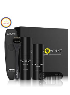Buy Beard Growth Kit with 4 Different Tools for Effective Beard Grooming Hair Care Growth Set Contains Beard Derma Roller, Activator Serum And Beard Comb in UAE