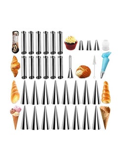 اشتري 35pcs Cream Horn Mold Cannoli Forms Tubes Kits Non-stick Stainless Steel 16pcs Cone Shaped and 12pcs Tubular Shaped Baking Molds for Danish Pastry Lady Lock Form Cream Roll and Croissant في السعودية