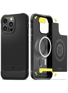 Buy Rugged Armor MagFit iPhone 14 Pro Max Case Cover with MagSafe and Carbon Fiber Textures - Matte Black in UAE