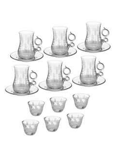 Buy Hand carved Turkish glass tea and coffee set 18 piece in Saudi Arabia