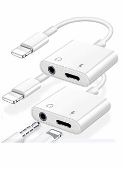 اشتري Headphones Jack Adapter for iPhone, 2 in 1 Charger, Aux Audio Splitter Dongle Adapter for iPhone, for iPad, for iPod, Support All iOS System (2 Pack) في الامارات