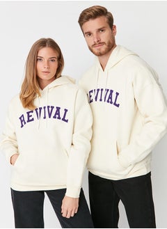 Buy Stone Unisex Oversize/Wide Cut Hooded Text Printed Sweatshirt TMNAW22SW1462 in Egypt