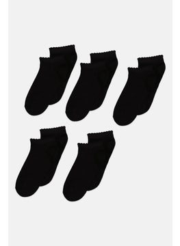 Buy Kids Girl 3 Pair Plain Ankle Socks, Black in UAE