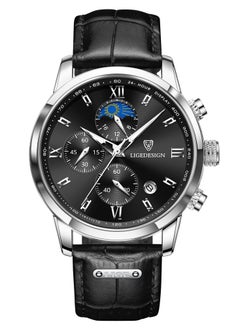 Buy Water Resistant Watches Men's Chronograph Quartz Watch for Men Business with Luxury Leather Band Black in UAE