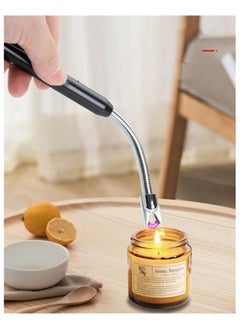 Buy 360 Degree Flexible Neck Long Flameless Windproof Electric Candle Lighter Rechargeable USB Type-C and LED Battery Display in Saudi Arabia