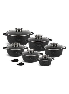 Buy EDENBERG 12-piece Round Pot Set with Lid| Stove Top Cooking Pot| Cast Iron Deep Pot| Butter Pot| Chamber Pot with Lid in UAE