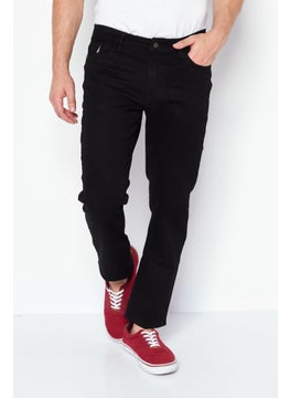 Buy Men Straight Fit Plain Stretchable Jeans, Black in UAE