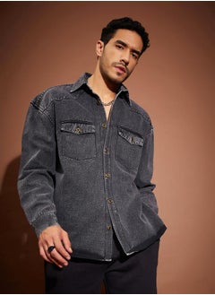 Buy Washed Denim Oversized Shirt in Saudi Arabia