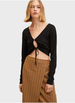 Buy Cut Out Tie Detail Knitted Crop Cardigan in UAE