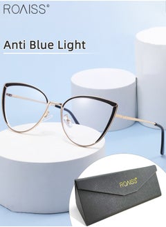 Buy Stylish Cat Eye Reading Glasses Women, Ladies Cateye Blue Light Blocking Computer Reader, Anti Glare Eyewear Black Gold in UAE