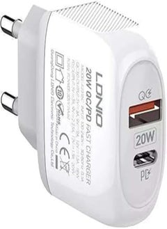 اشتري LDNIO A2316C Travel Fast Charger 20W Quick Charger With 2 Ports PD+QC3.0 With Type-C To Lightning Cable - White في مصر