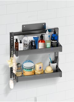 اشتري Shower Caddy Wall Shelf Shower Shelf with Hooks Drill Free Bathroom Storage Organizer Shelf في السعودية