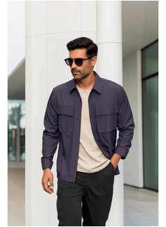 Buy Anthracite Regular Fit Double Pocket Zippered Technical Fabric Parachute Loose Shirt TMNAW24GO00077 in Egypt