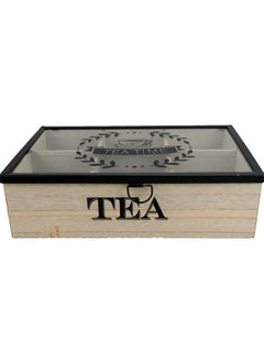 Buy My Gift 6-Compartment Vintage Gray Wood Tea Bag Display Box Storage Chest with Clear Lid & Hinge Lock in UAE