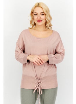 اشتري Women Round Neck Long Sleeve Plain Top, Fawn Pink في الامارات