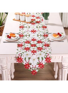 اشتري Embroidered Table Runners, Holiday Embroidered Poinsettia Holly Leaf Flower Table Runner Tablecloth Holiday Festive Dining Decor, 176*38cm في الامارات