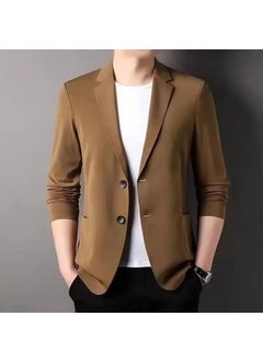 Buy Fashion Business Casual Blazer Autumn 2024 Slim Fit Mens Suit Jacket Brown in UAE