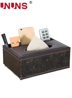 Buy Leather Tissue Box Cover, Multifunctional Tissue Box Holder with 3-compartments for pens/Cell Phone/Remote Control, Paper Dispenser Desk Organizer Storage Box for Home/Office/Car/Restaurant in UAE