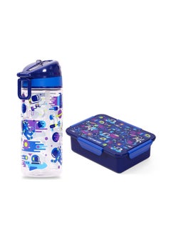 Buy Eazy Kids Lunch Box and Tritan Water Bottle w/ Carry handle Astronauts-Blue 420ml in UAE