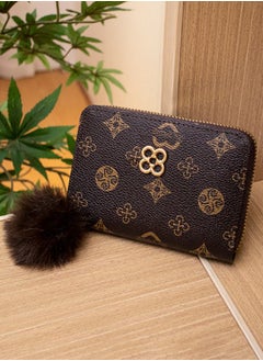 Buy Printed Zip Wallet with Pompom Detail in Saudi Arabia