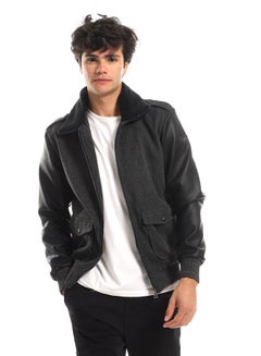 Buy Sherpa Collar, Leather Sleeves Black & Heather Black Men Jacket in Egypt