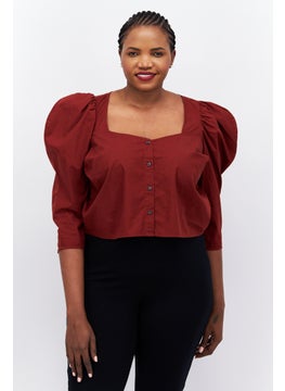 اشتري Women Plus Size Quin Anne Neckline 3/4 th Sleeve Plain Top, Rust Brown في الامارات