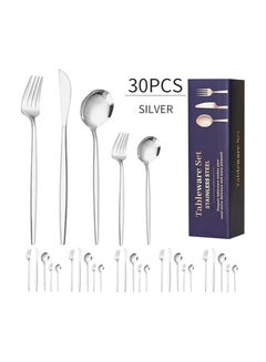 Buy 30-Piece Knife Fork Spoon Full Set Silver in Saudi Arabia