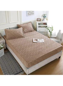 Buy Bed Sheet Set Made Of Faux Fur, Soft Double Size Bed Sheet with Pillowcases Set, 200*200 cm Brown in Saudi Arabia