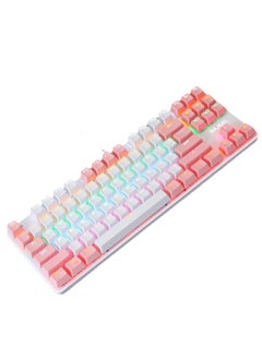 Buy 87 Keys Wired Mixed Light Keyboard With Mechanical Blue Switch Suspension Button Pink & White in Saudi Arabia