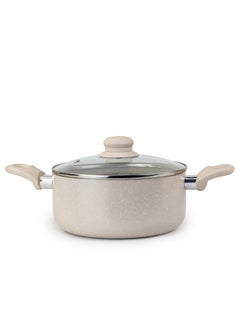 اشتري Oak Casserole with Lid and Marble Coating, Soft Touch Handle Stew Pot Suitable for Gas Electric Induction and Ceramic Stove Dutch Oven - 20cm – Cream في الامارات