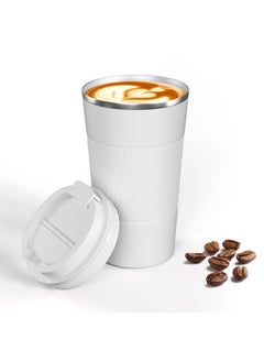 Buy Travel Coffee Mug, 510ml Insulated Coffee Mug with Leakproof Lid,  Stainless Steel Coffee Tumbler, Reusable Coffee Cup for Hot and Cold(White) in Saudi Arabia