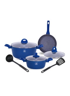 Buy 8 Piece Granite Cookware Set, Casserole With Lid, Frying Pan With Lid & Kitchen Tools, Blue in Saudi Arabia