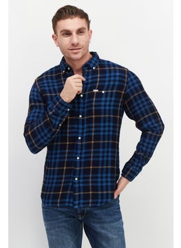 Buy Men Regular Fit Checkered Long Sleeves Casual Shirt, Navy Combo in UAE