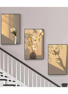 Buy 3-Panel Duplex Art Painting for Entrance Decorative Wall Hanging (Light and Shadow Magnolia Flowers) in UAE