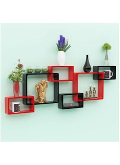 Buy Wooden Twist Intersecting Wall Shelves Red & Black Set of 6 in UAE