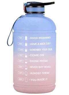 Buy Sports Water Bottle 1 Gallon Motivational with Time Marker & Straw Leak(Blue+Pink) in UAE