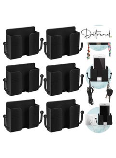 Buy 6 Pieces Wall Mount Phone Holder Self-Adhesive Wall Beside Organizer Storage Box Plastic Charging Phone Stand Remote Wall-Mounted Phone Brackets Holder for Bedroom (Black) in UAE