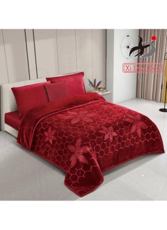 Buy Winter blanket, 4 kg, plain engraved, with a super soft texture, size 160 x 220 cm - red in Saudi Arabia