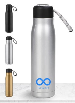 اشتري Water Bottle, Stainless Steel Flask, 550 ML/18.5 OZ, Double Wall Vacuum Insulated, Leak Proof, Hot and Cold, BPA Free, perfect for kids, school, office, gym and sports (Silver) في الامارات