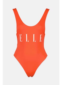 Buy Women Logo One Piece Swimwear, Red in Saudi Arabia