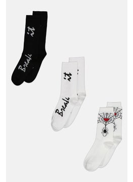 اشتري Men 3 Pairs Printed Formal Non Terry Socks, Black/White في السعودية