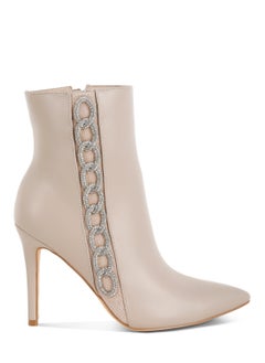 Buy Rhinestones Chain Detail Boots in Beige in UAE