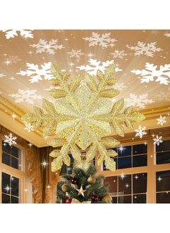 Buy Christmas Tree Topper Lighted with Built-in Led Rotating Snowflake Projector Lights 9.6” Hollowed Tree Topper with Gold Spangles Plug In for Indoor Home Xmas New Year Party Tree Decor in UAE