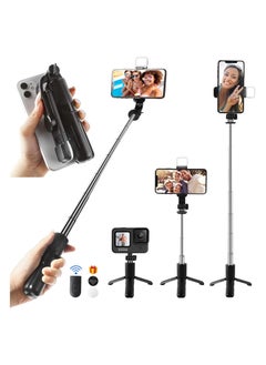 اشتري Mini Selfie Stick Tripod, Extendable 3 in 1 Selfie Stick Tripod with Remote, ​Phone Tripod with 3 Light Modes, 6 Brightness Levels, Selfie Stick for iPhone 12/11/11 في الامارات