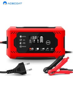 Buy EU Smart Car Battery Charger 6A 12V Car Motorcycle Battery Charging Device Lead-Acid Battery Intelligent Repair With LCD Display Red Adapter With Full Self-Stop in Saudi Arabia