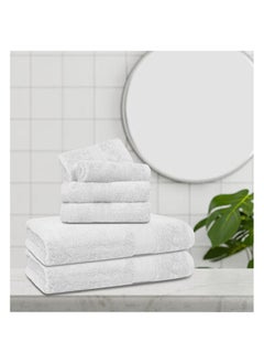 اشتري 6 pc Luxury Home Linen, 100% Premium Cotton, 550 gsm, High Quality Weaving, Durable, Soft and Absorbent,  2 Bath Towel 70x140cm, 4 Hand Towel 40x70cm, White, Made in Pakistan في الامارات