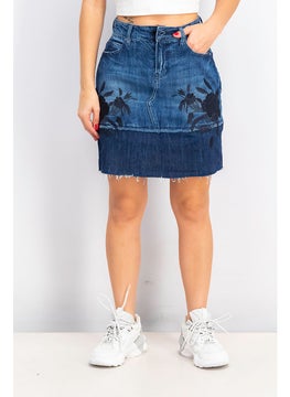 Buy Women Embroidered Denim Mini Skirt, Blue in Saudi Arabia