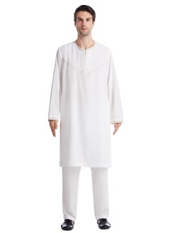 اشتري Men's Muslim Arab Long Sleeve Kaftan Set Middle Eastern Kandora Thobe Thawb Suit White في السعودية